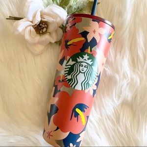Starbucks Stainless Steel floral hibiscus tumbler 24 Oz Venti